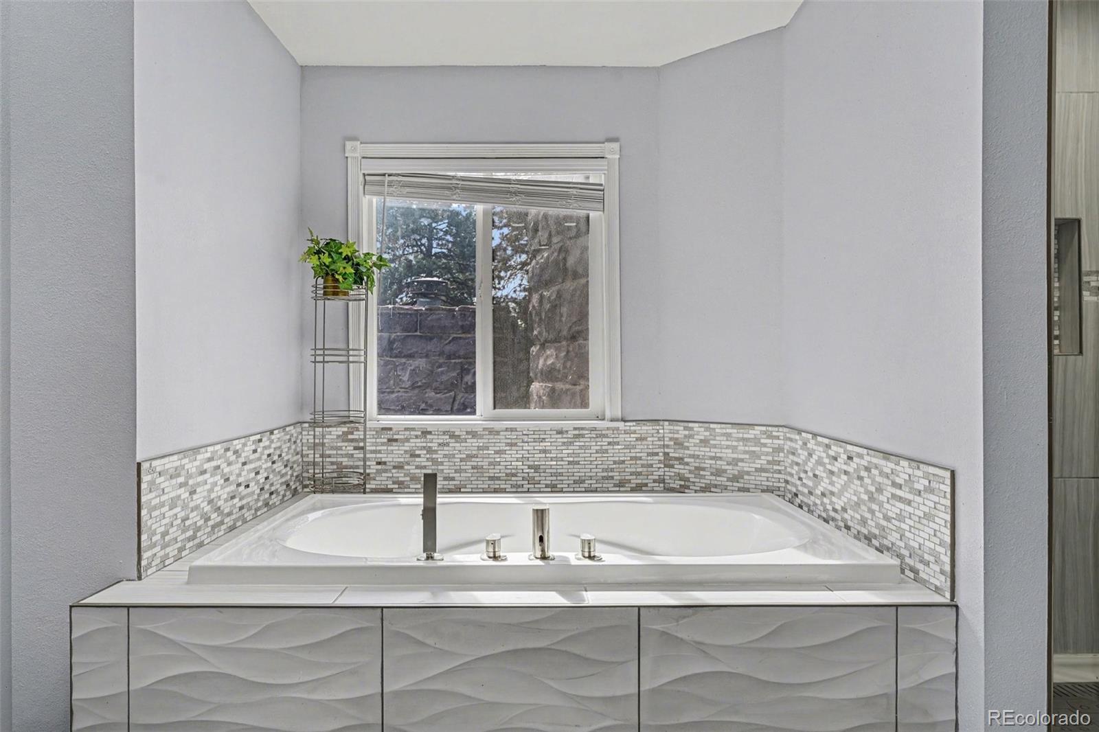 6650 North Village Road Parker, CO 80134 - Photo 19 of 46 a bathroom with a granite countertop sink and a bathtub