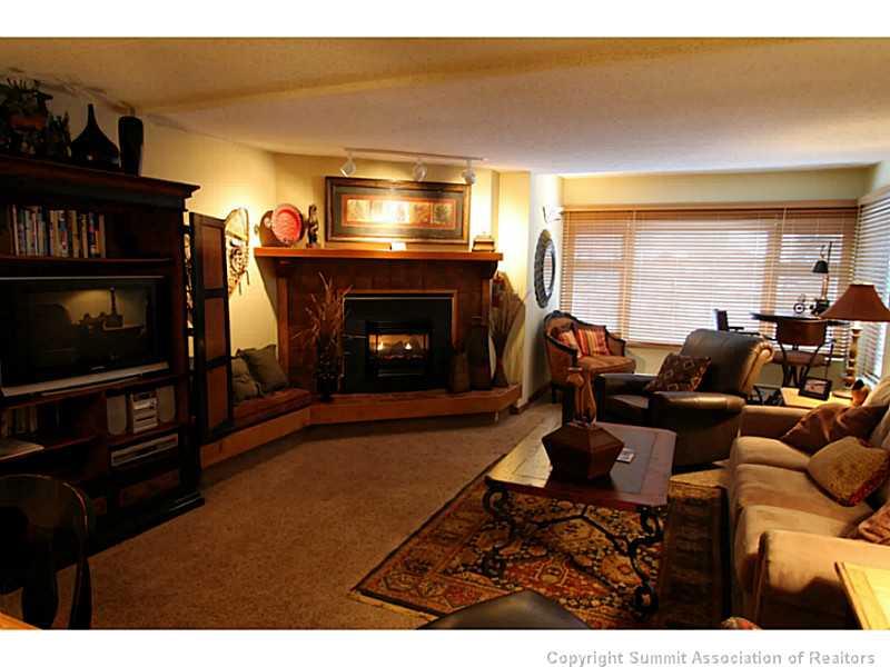 800 Copper Road, Unit 179 Copper Mountain, CO 80443 - Photo 1 of 23 a living room with furniture a bookshelf and a fireplace