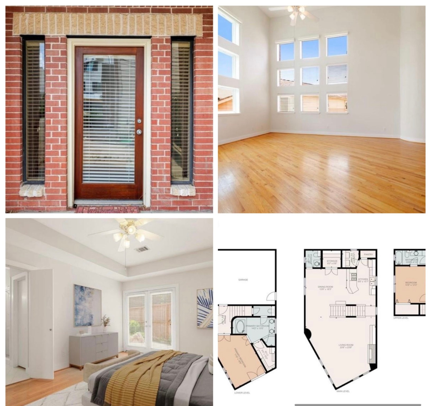 a view of a bedroom with furniture and windows