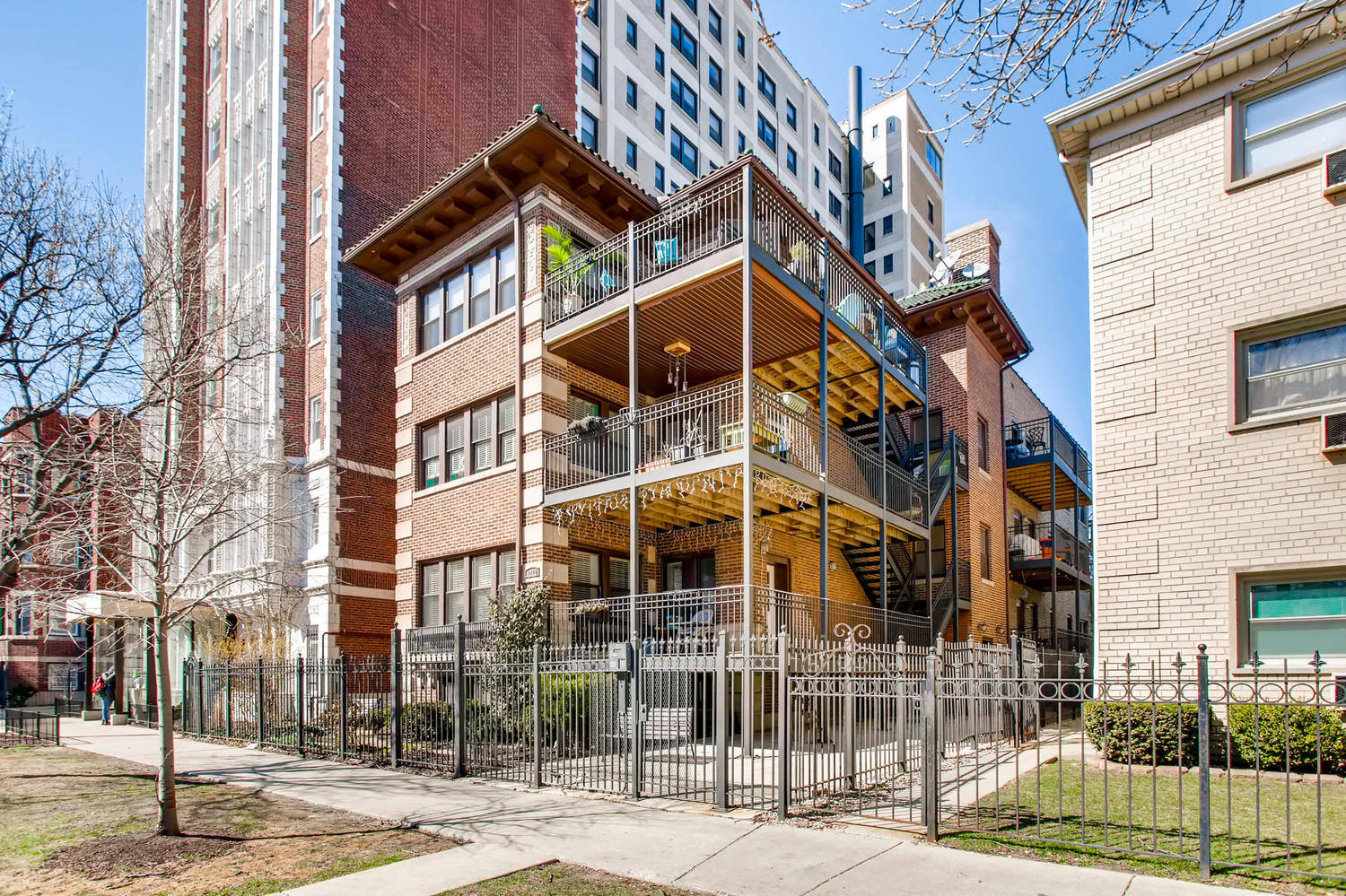a view of a building with a street