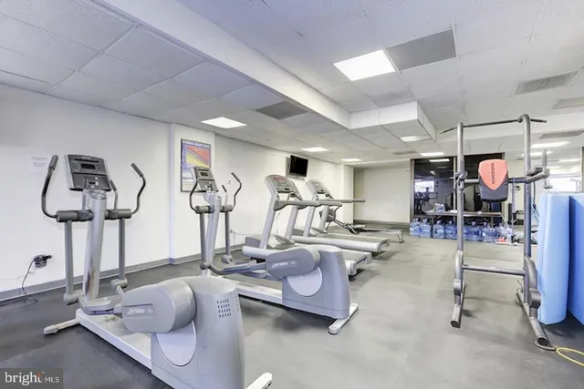 a view of a room with gym equipment