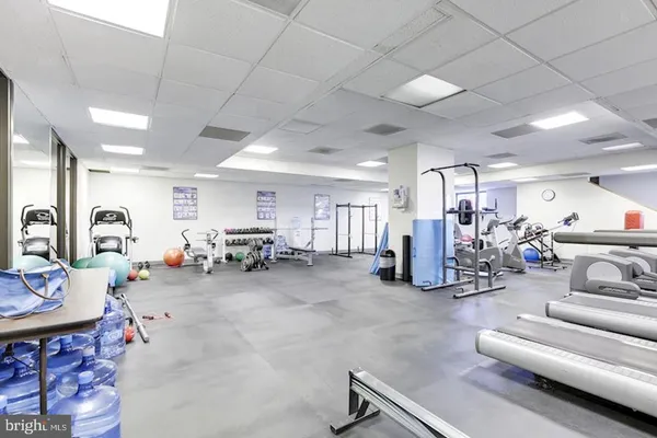 a view of a room with gym equipment