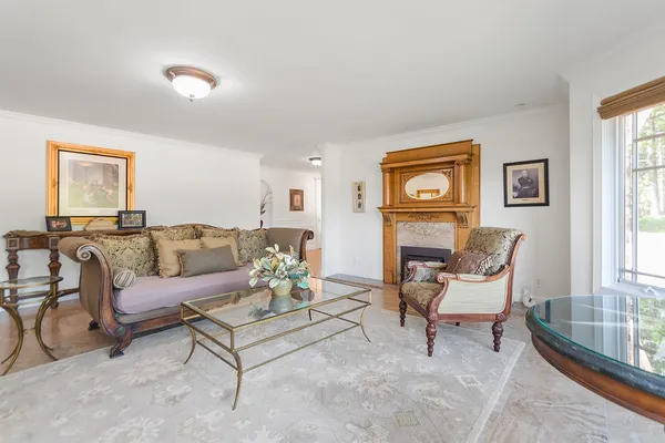 a view of a back yard from a balcony