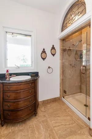 a view of an outdoor dining space with furniture