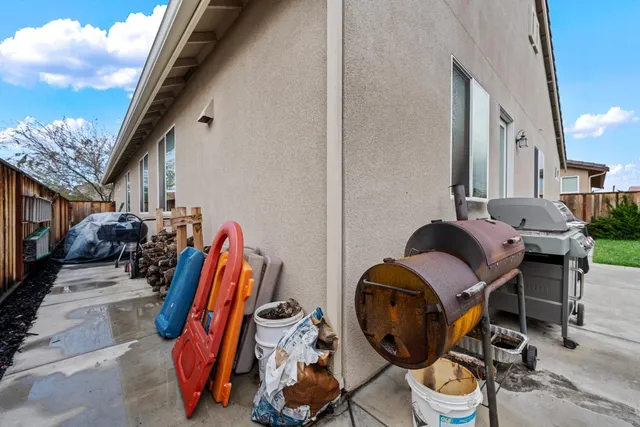 an outdoor space with furniture