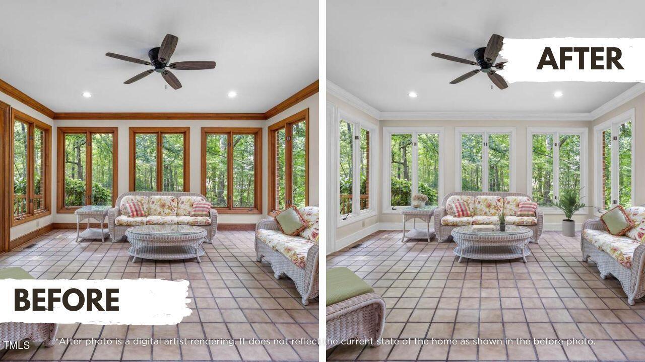 8413 Bournemouth Drive Raleigh, NC 27615 - Photo 28 of 94 a living room with furniture and floor to ceiling windows
