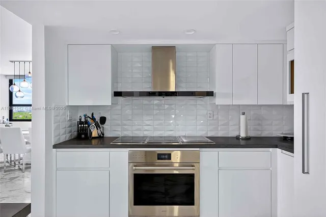 a kitchen with white cabinets and appliances