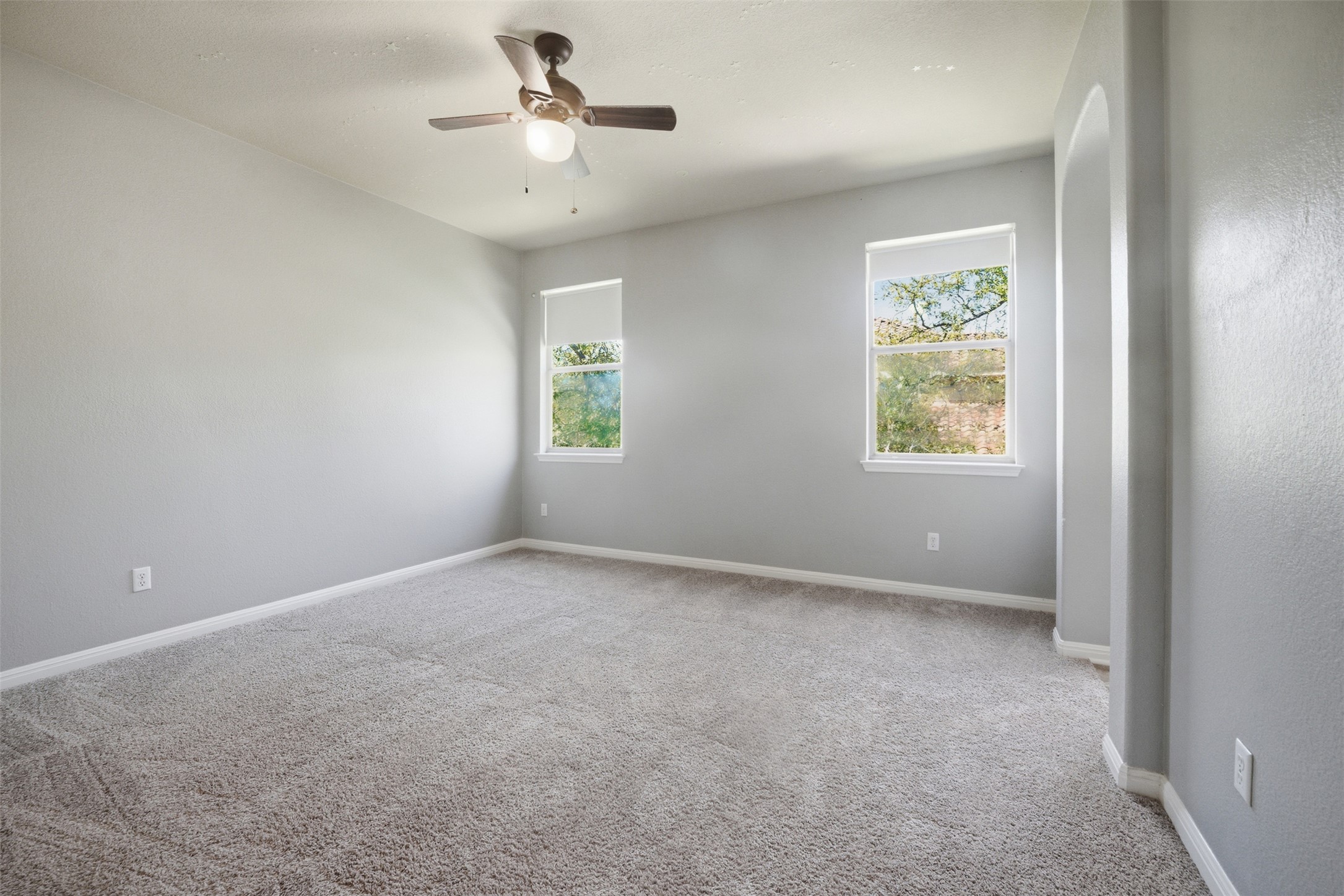 16100 Spillman Ranch Loop Austin, TX 78738 - Photo 31 of 39 Unfurnished room with light carpet, a ceiling fan, and plenty of natural light