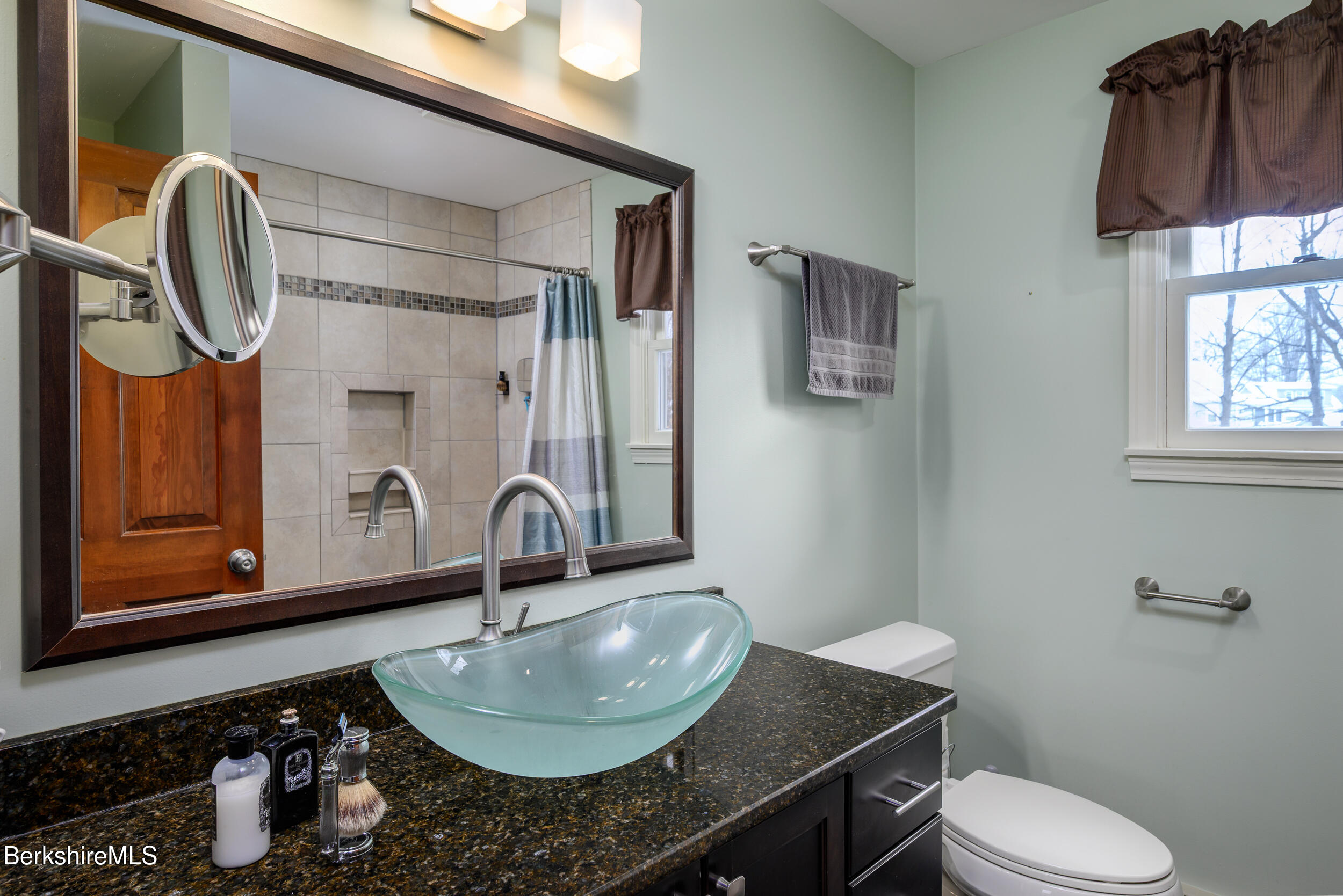 32 Marcella Way Dalton, MA 01226 - Photo 12 of 21 a bathroom with a granite countertop sink and a mirror
