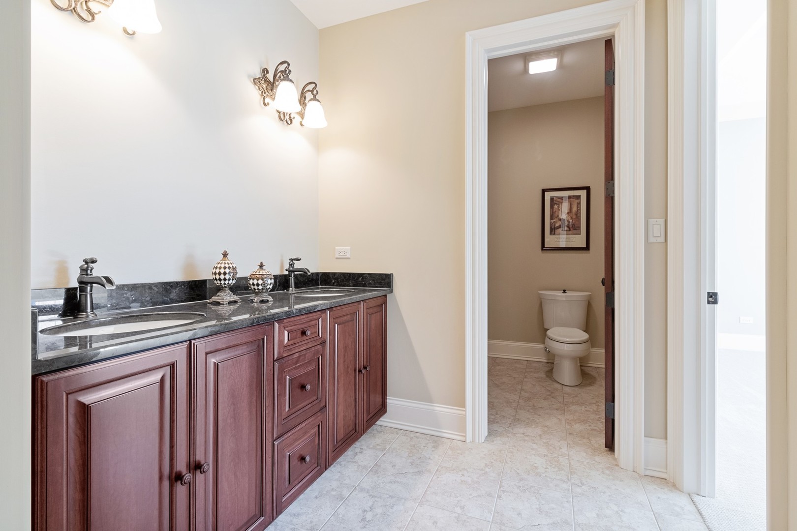 10911 Royal Oaks Lane Orland Park, IL 60467 - Photo 23 of 29 a spacious bathroom with a granite countertop sink a toilet and a mirror