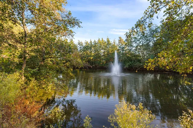 a view of a lake with a house in the background