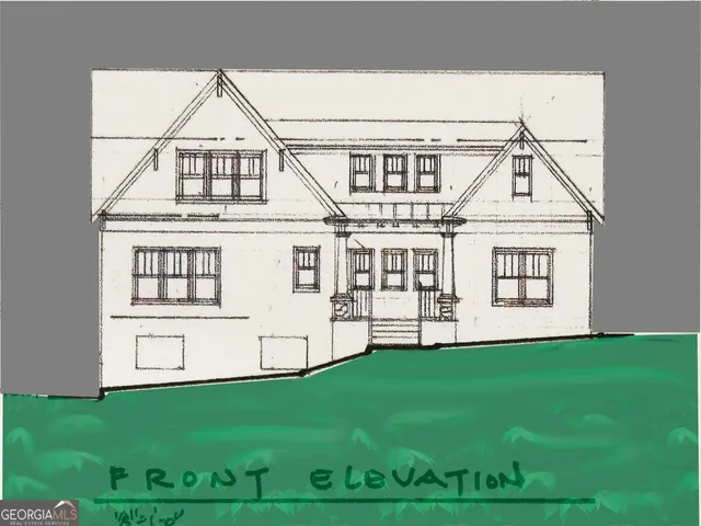 a view of a big house with a big yard and large trees