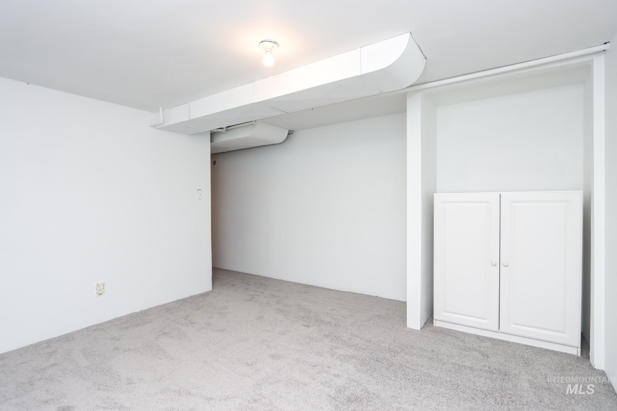 801 Thompson Avenue Nyssa, OR 97913 - Photo 29 of 46 Light gray carpeting with a built-in white cabinet featuring two doors and silver-toned hardware