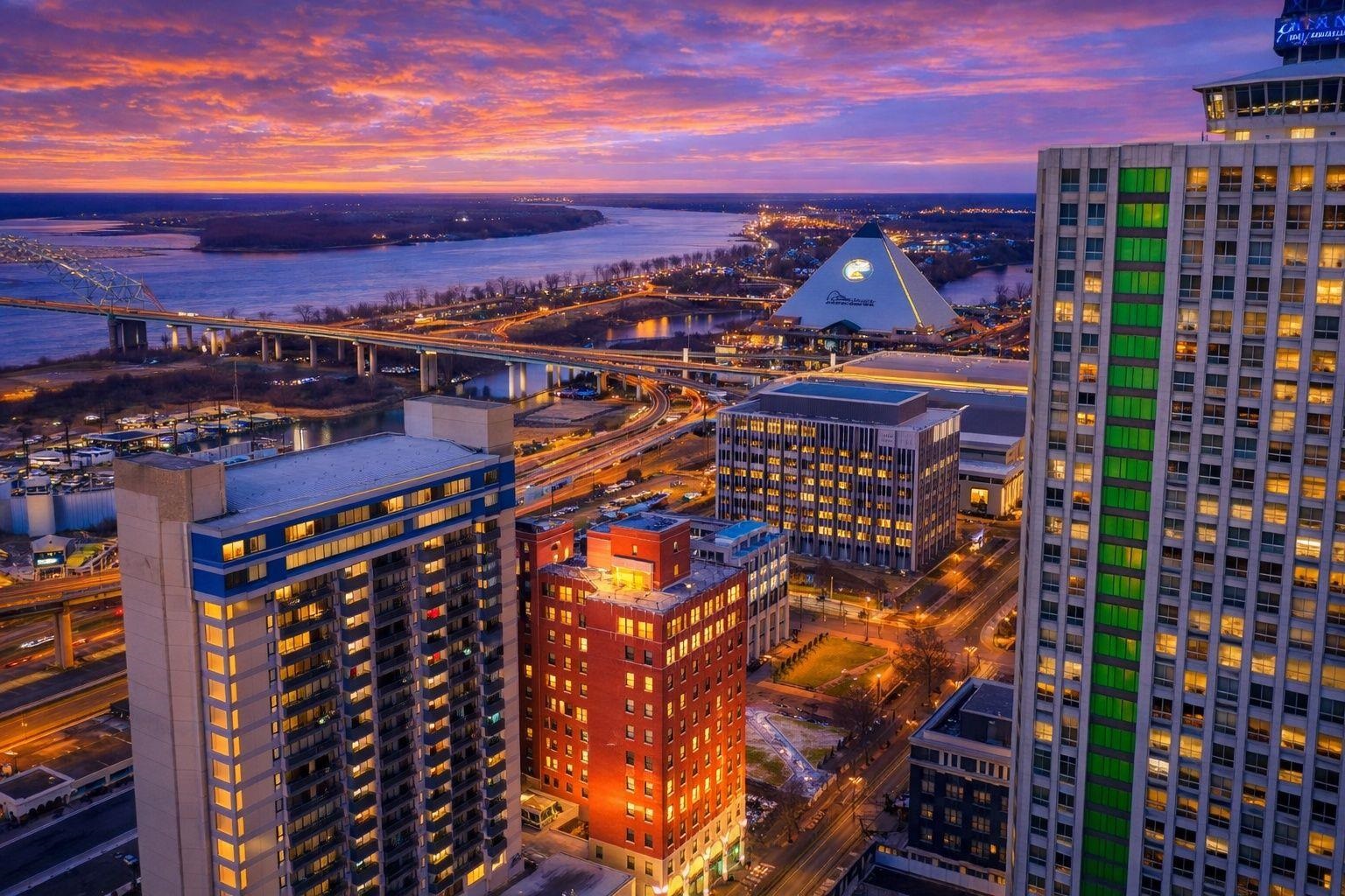 109 North Main Street, Unit 710 Memphis, TN 38103 - Photo 2 of 37 City view featuring a notable bridge and a large body of water