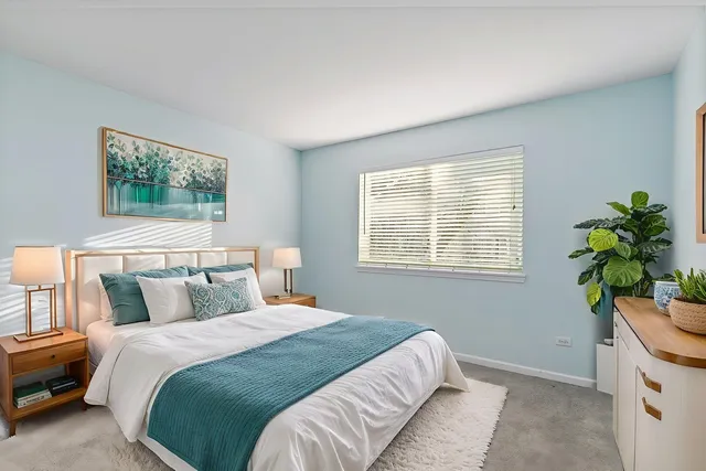 a bedroom with bed and a window