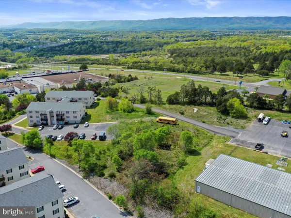 an aerial view of green landscape with trees houses and mountain view