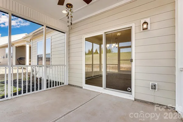 a view of a porch of a house