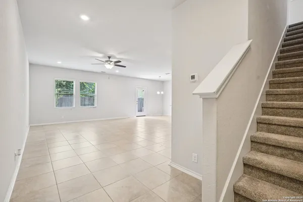 a view of a livingroom with a staircase