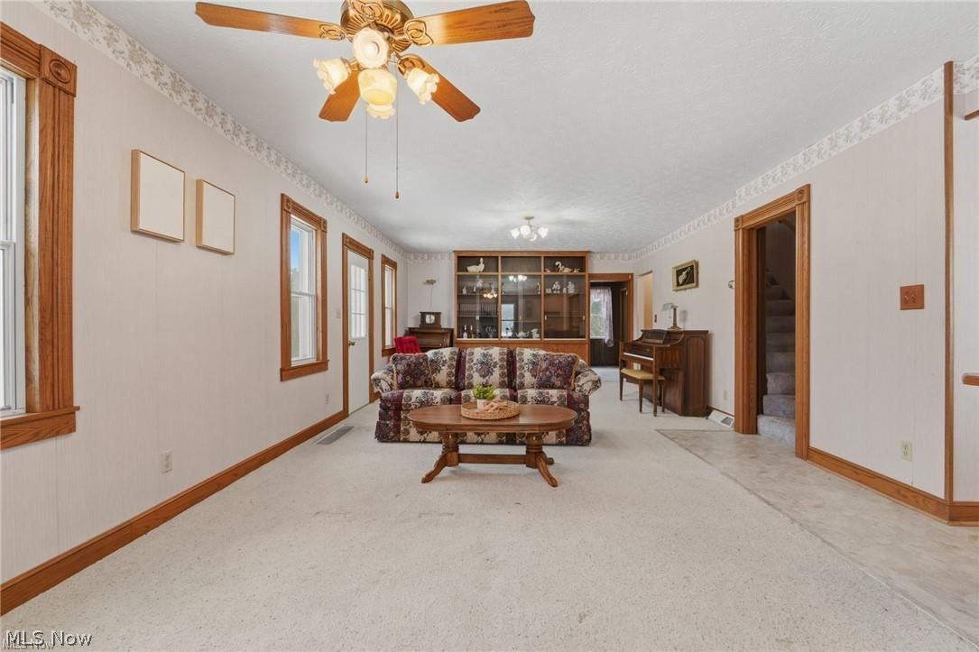 17452 Huntley Road Windsor, OH 44099 - Photo 21 of 49 Living room featuring ceiling fan and light carpet