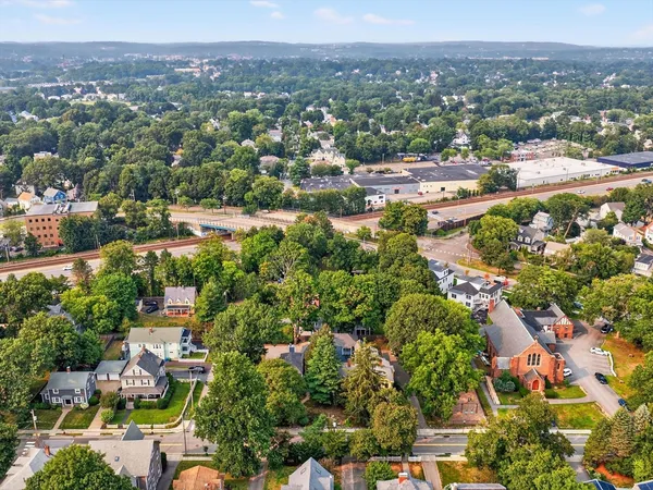 a view of a city with a lake