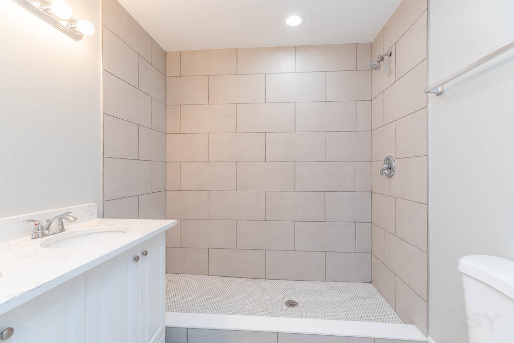 2109 West 18th Place Chicago, IL 60608 - Photo 31 of 63 a bathroom with a shower a sink a toilet and shower