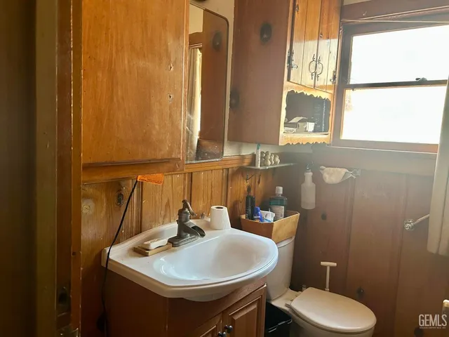 a bathroom with a sink a toilet and a mirror