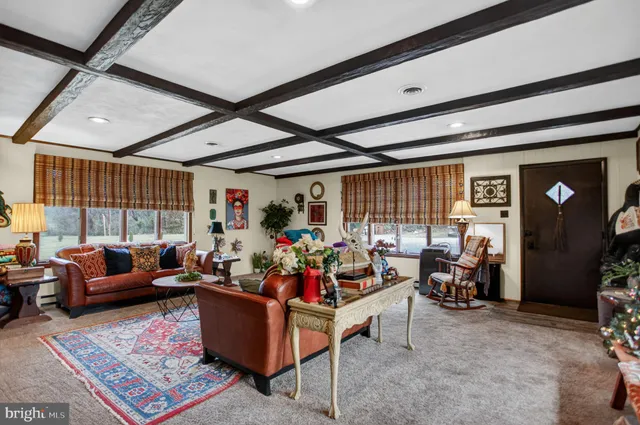 a living room with furniture and a rug
