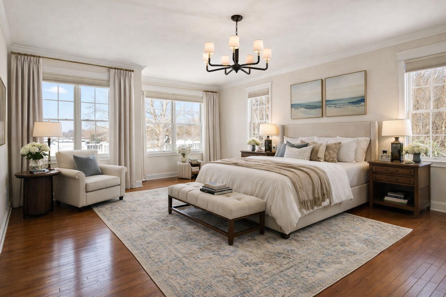 1240 Ryder Road Chesterton, IN 46304 - Photo 27 of 73 a spacious bedroom with a bed a couch and large window