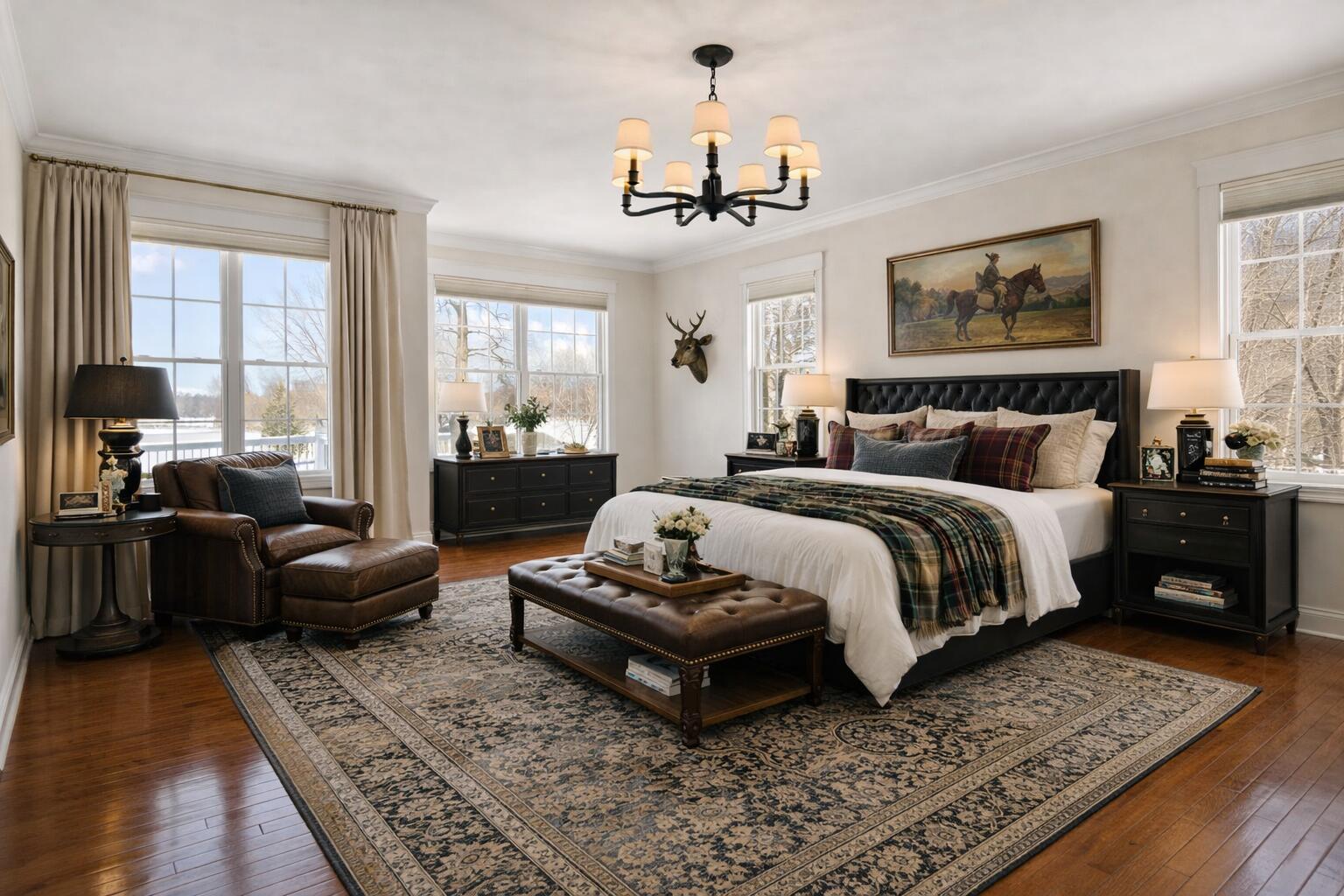 1240 Ryder Road Chesterton, IN 46304 - Photo 29 of 73 a bedroom with a bed a couch and large windows