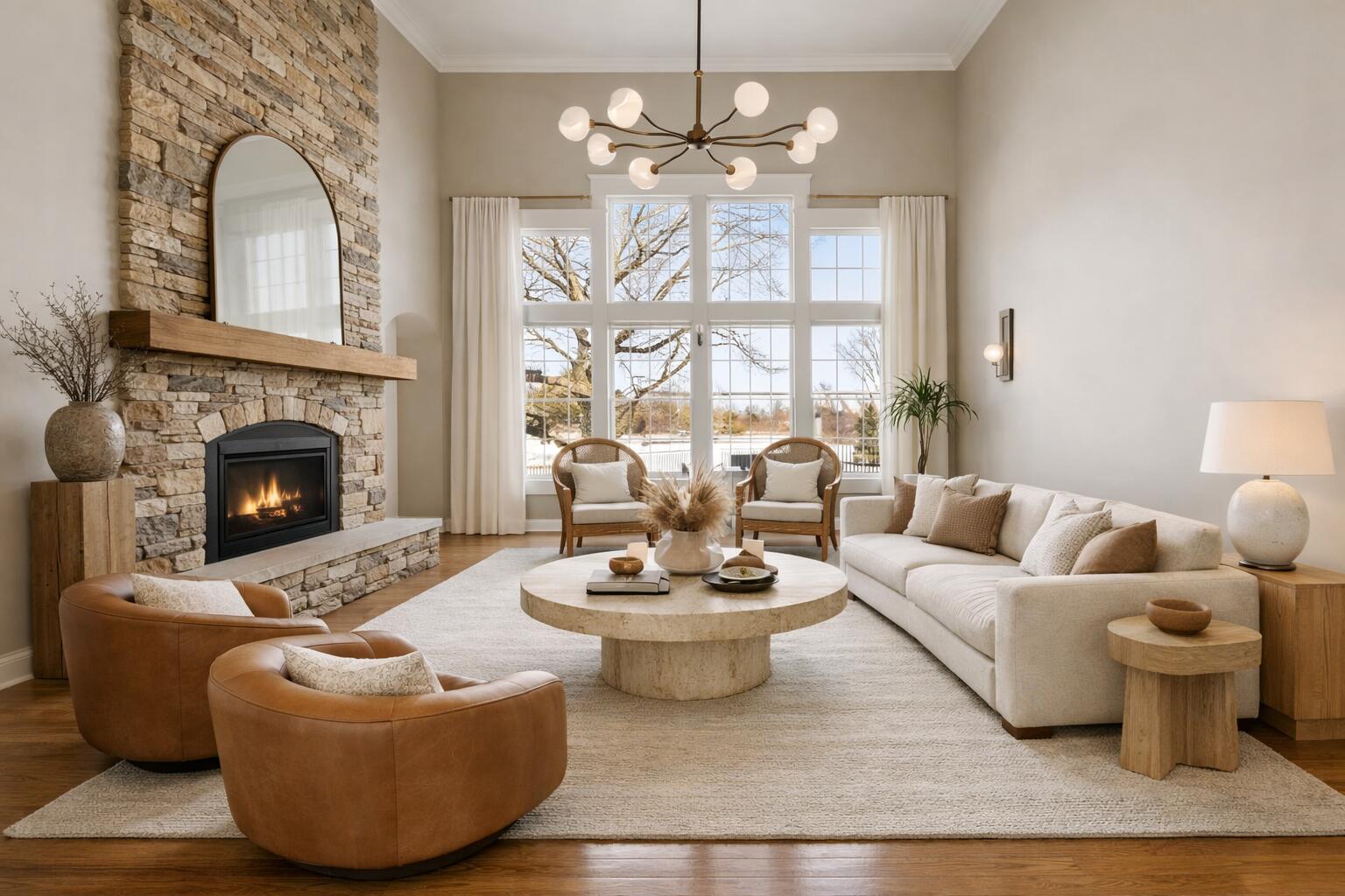 1240 Ryder Road Chesterton, IN 46304 - Photo 6 of 73 a living room with furniture a fireplace and a chandelier