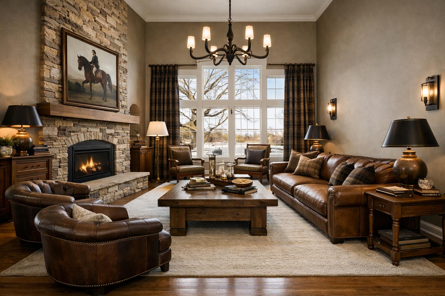 1240 Ryder Road Chesterton, IN 46304 - Photo 7 of 65 a living room with furniture a chandelier and a fireplace