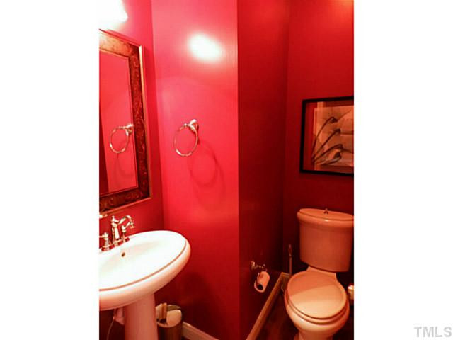 343 Ina Joe Place Willow Spring, NC 27592 - Photo 13 of 23 a bathroom with a toilet a sink and mirror