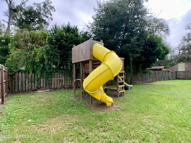 a view of a park with slide