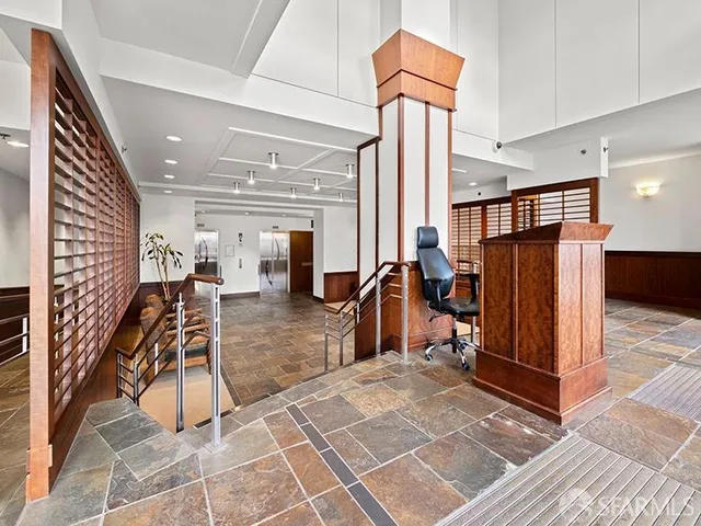 a view of a dinning room with furniture