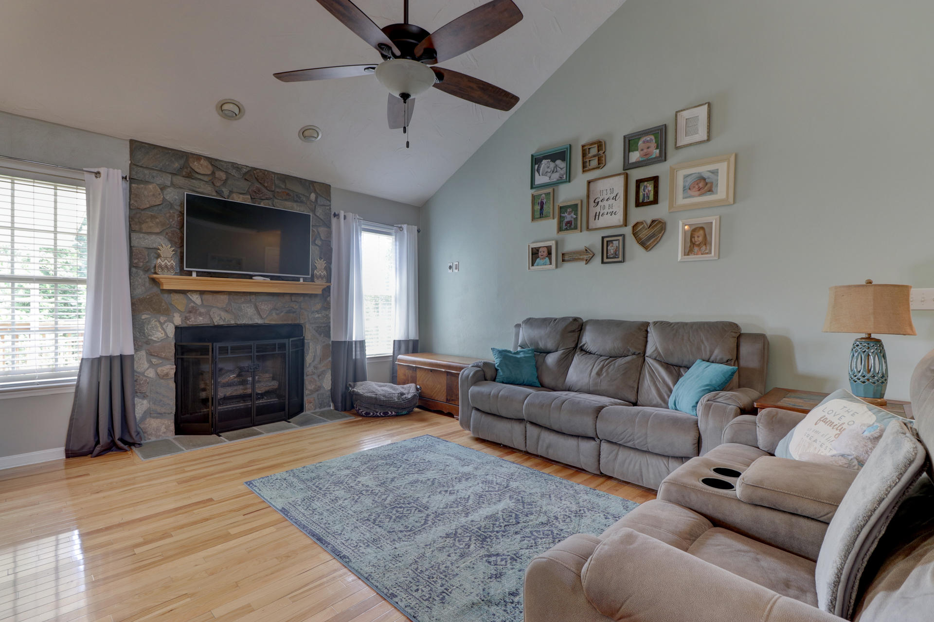 1275 Virginia Ridge Drive Hardy, VA 24101 - Photo 8 of 44 a living room with furniture a flat screen tv and a fireplace