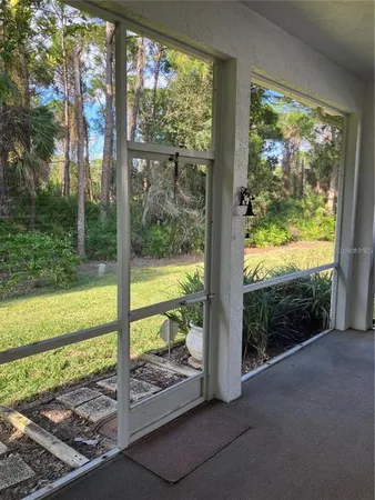 a view of a garden from a room
