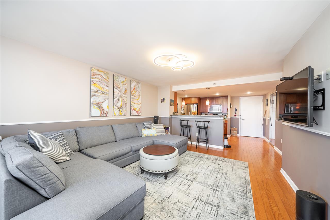 700 Grove Street, Unit 4V Jersey City, NJ 07310 - Photo 9 of 25 a living room with furniture and a fireplace