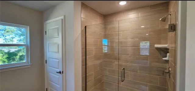 a bathroom with a shower