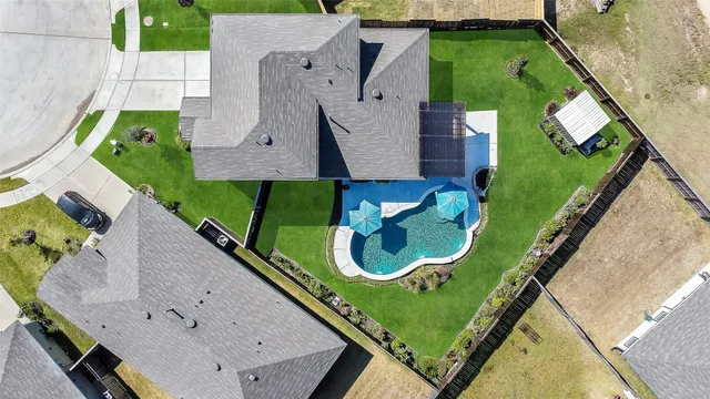 an aerial view of a house