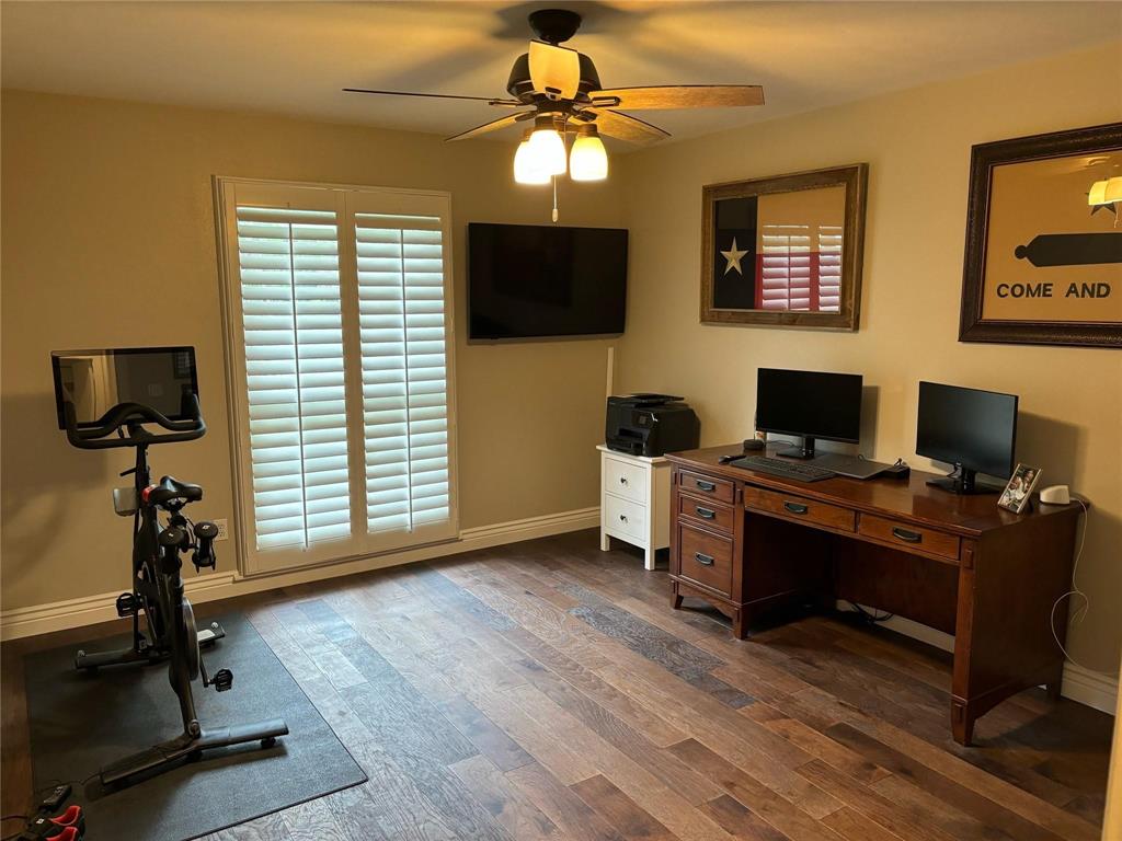 4301 Winding Way Benbrook, TX 76126 - Photo 19 of 25 Office space featuring healthy amount of natural light, ceiling fan, and dark wood-style floors