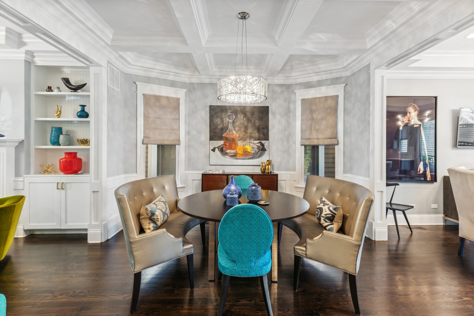 2413 North Orchard Street Chicago, IL 60614 - Photo 6 of 33 a view of a dining room with furniture wooden floor and chandelier