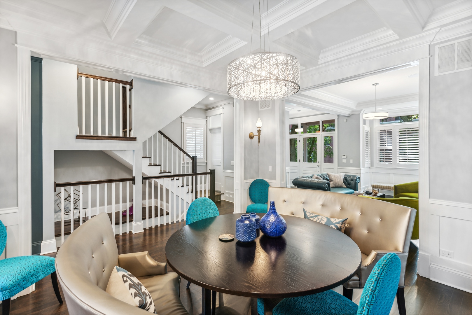 2413 North Orchard Street Chicago, IL 60614 - Photo 7 of 33 a view of a dining room with furniture a chandelier and wooden floor