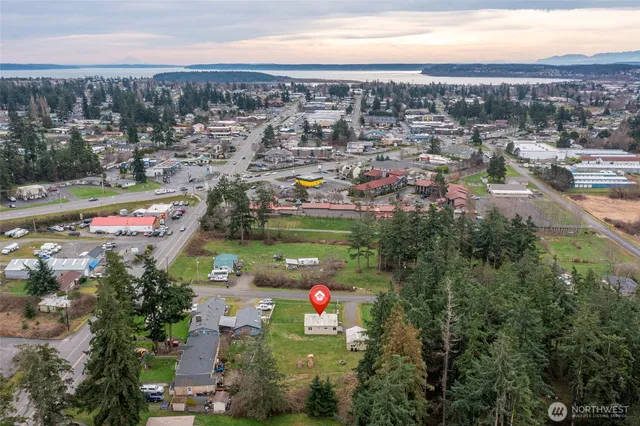 a view of a lake with a city