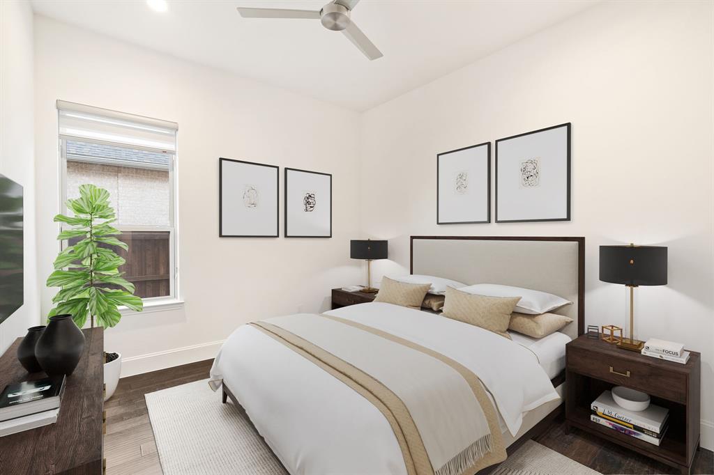 2441 Flat Creek Road Frisco, TX 75036 - Photo 7 of 34 Bedroom with dark wood finished floors and a ceiling fan