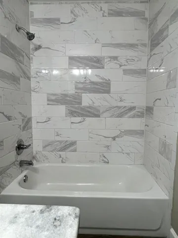 a bathroom with a bathtub and a shower