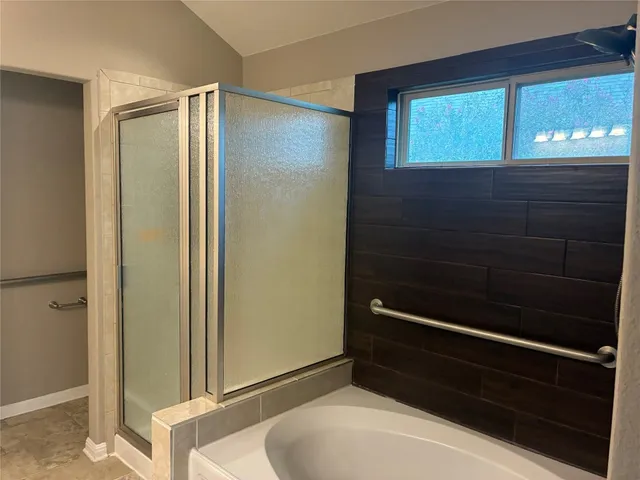 a bathroom with a bathtub