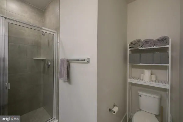 a bathroom with a shower toilet and a sink