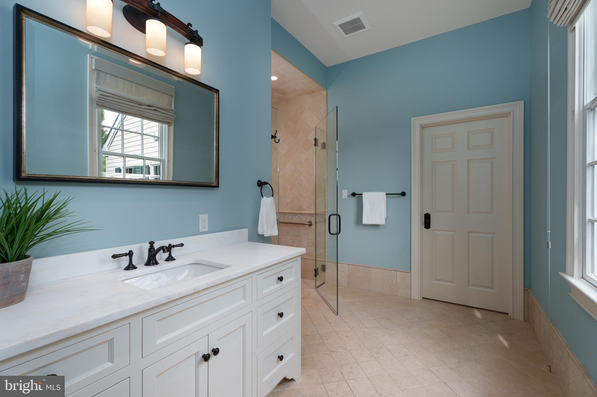 6997 Phillips Mill Road New Hope, PA 18938 - Photo 42 of 85 a bathroom with a sink a vanity and a mirror