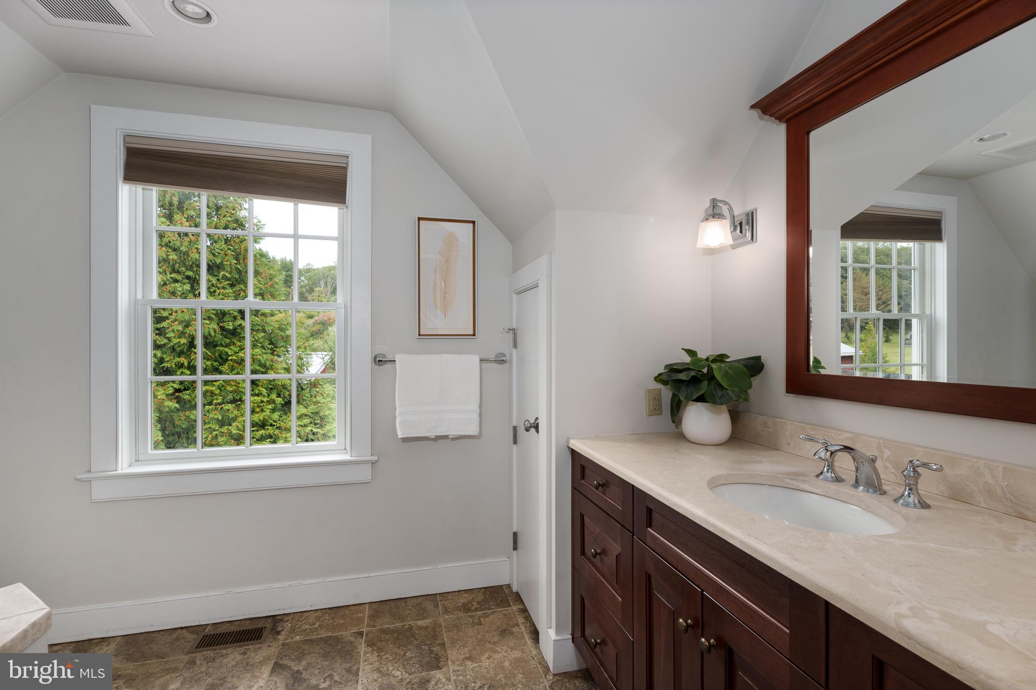 6997 Phillips Mill Road New Hope, PA 18938 - Photo 63 of 85 a bathroom with a granite countertop sink window and a mirror