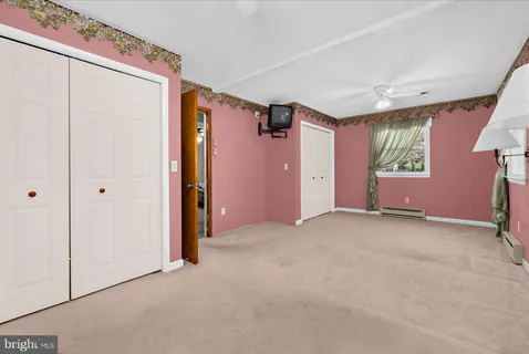 a view of a backyard with large trees